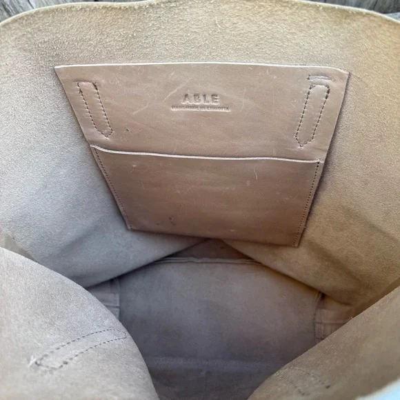 Able Selam 100% Leather Tote in Pebble 3 Deep Pockets Better with Age - Picture 7 of 11
